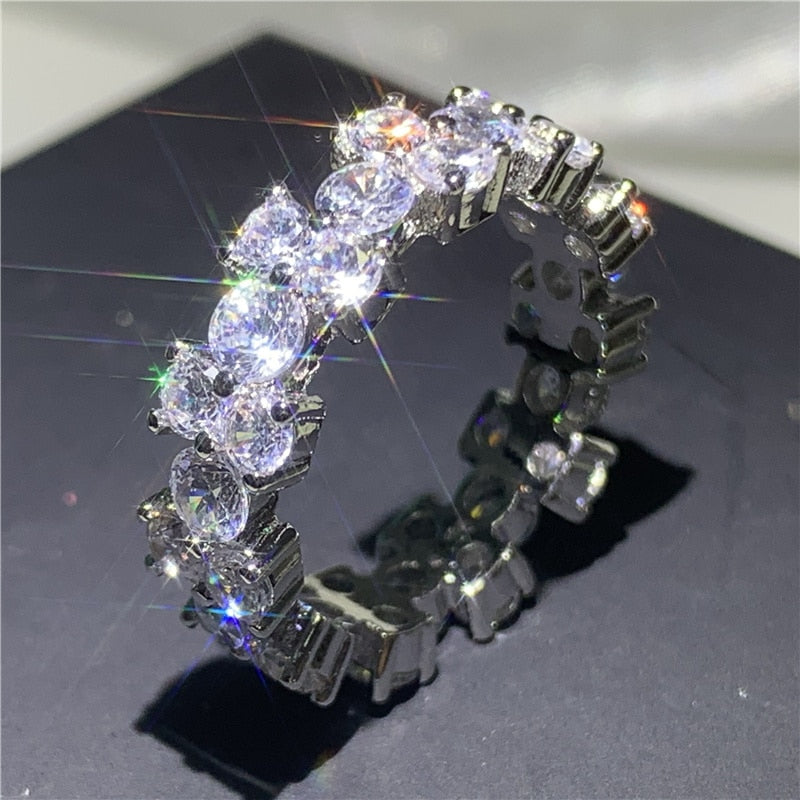 Eternity Band Promise ring 925 Sterling silver Diamond cz Engagement Wedding Rings for women Men Finger Party Jewelry