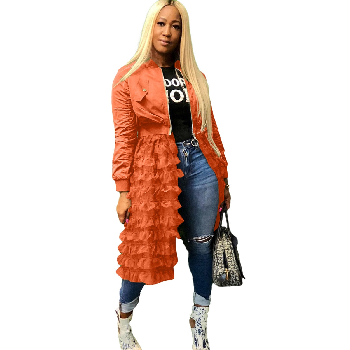 2022 New Arrivals S 3X 4X 5XL Fashion Zipper Solid Color Jacket Mesh Lace Dress Plus Size Women Jacket Fall Winter Coat