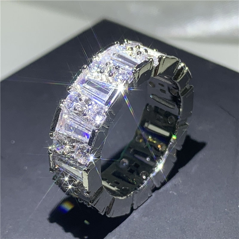 Eternity Band Promise ring 925 Sterling silver Diamond cz Engagement Wedding Rings for women Men Finger Party Jewelry