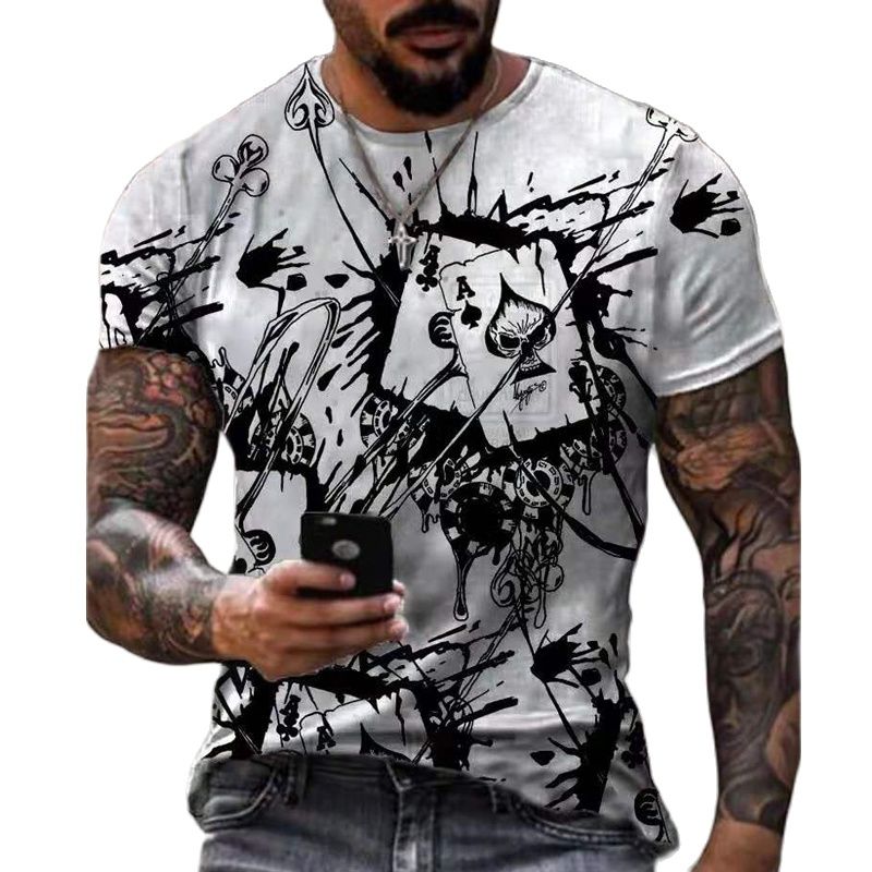 Horrible Skull Spades Poker T-Shirt Casual Men Summer 3D-Print Extra-Large T-Shirt 2022 Comfort Breathable T-Shirt Tops 110-6XL