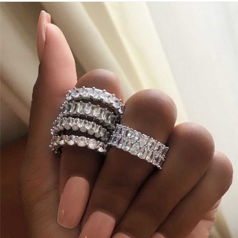 Eternity Band Promise ring 925 Sterling silver Diamond cz Engagement Wedding Rings for women Men Finger Party Jewelry