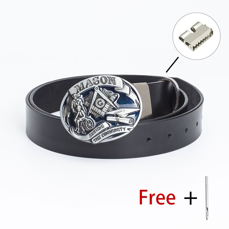New Arrival Mens Fashion Leather Belt Freemason Letter "G" Free Mason Masonic Buckle Hook Diy Accessories Cowboy Strap For Jean