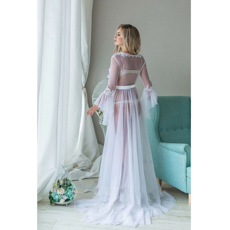 Fashion Sexy Women Solid Mesh Lace V neck Sleepwear Babydoll See Through Ladies Floral Nightwear Robes