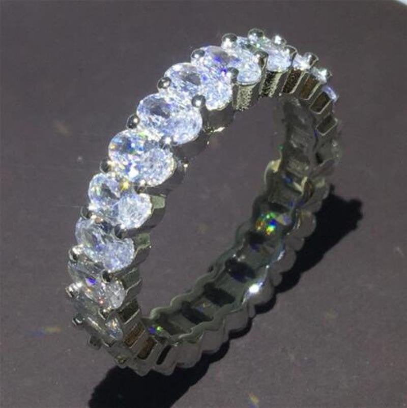 Eternity Band Promise ring 925 Sterling silver Diamond cz Engagement Wedding Rings for women Men Finger Party Jewelry