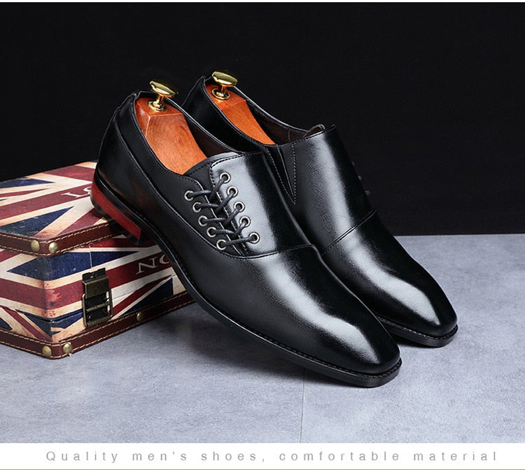 Men Leather Shoes New Style Formal Dress Wedding Shoes Red Wine British Style Business Office Lace-Up Leather Loafers 2020 ui98