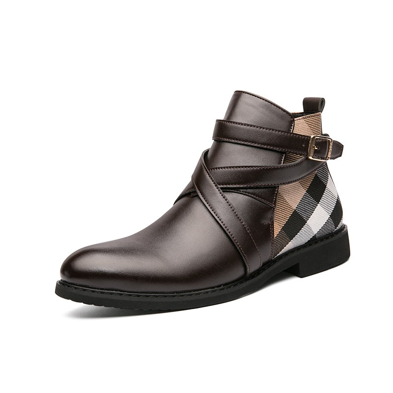 Men Ankle Boots Genuine Leather Dress Shoes Buckle Strap Flats Pointed Toe Motorcycle Boots Casual Nightclub Party Footwear 48