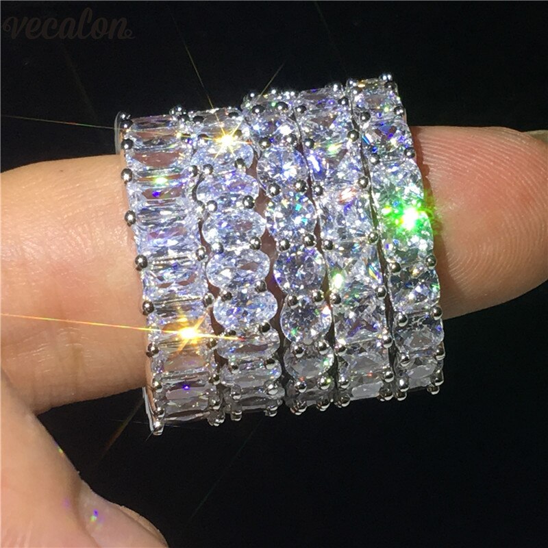 Eternity Band Promise ring 925 Sterling silver Diamond cz Engagement Wedding Rings for women Men Finger Party Jewelry