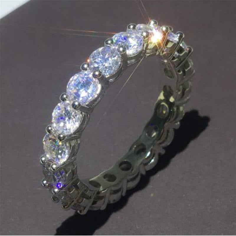 Eternity Band Promise ring 925 Sterling silver Diamond cz Engagement Wedding Rings for women Men Finger Party Jewelry