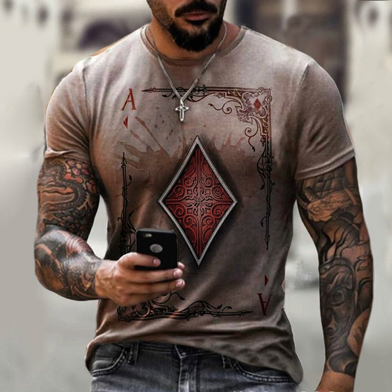 Fashion Playing Cards Lattice Square A 3D Print Men's T-Shirts Casual O-Neck Short Sleeve Loose Oversized T-Shirt Tops Tees 6XL