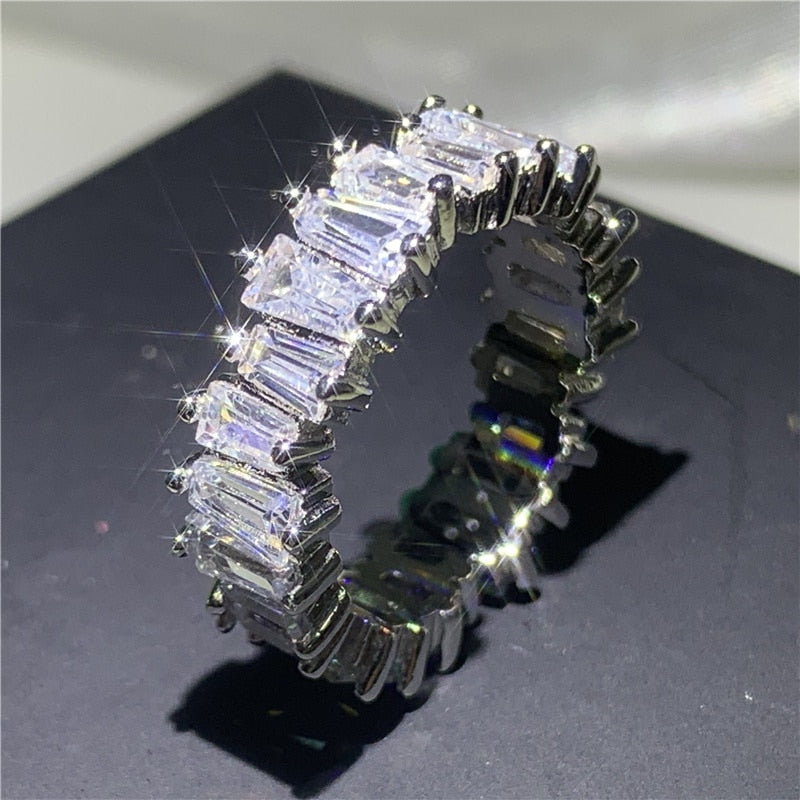 Eternity Band Promise ring 925 Sterling silver Diamond cz Engagement Wedding Rings for women Men Finger Party Jewelry