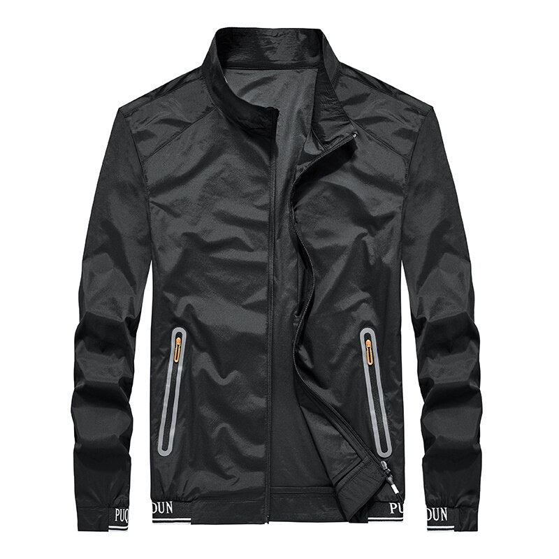 Ice Silk Sunscreen Men's Ultra Thin Skin Clothes Breathable Quick Drying Coat Elastic Handsome Hoodless Sport Jacket 2021