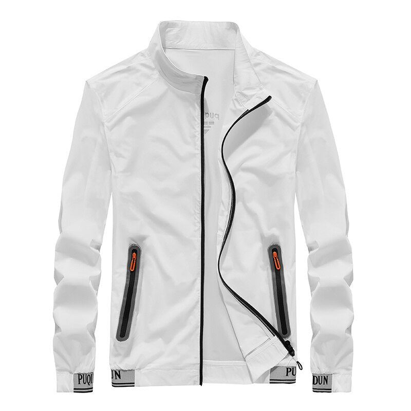 Ice Silk Sunscreen Men's Ultra Thin Skin Clothes Breathable Quick Drying Coat Elastic Handsome Hoodless Sport Jacket 2021