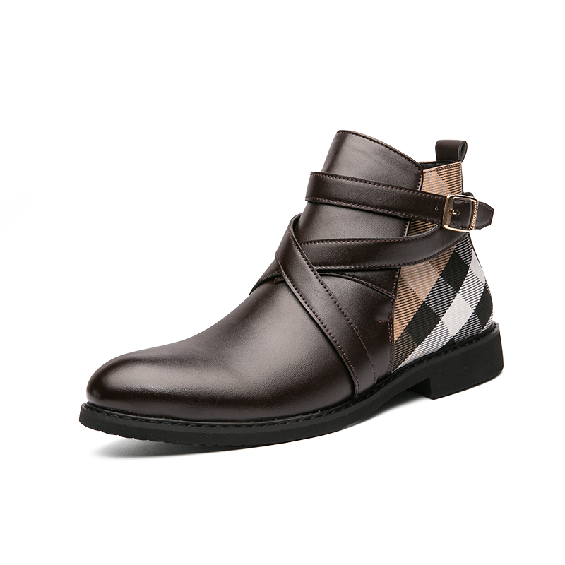 Men Ankle Boots Genuine Leather Dress Shoes Buckle Strap Flats Pointed Toe Motorcycle Boots Casual Nightclub Party Footwear 48
