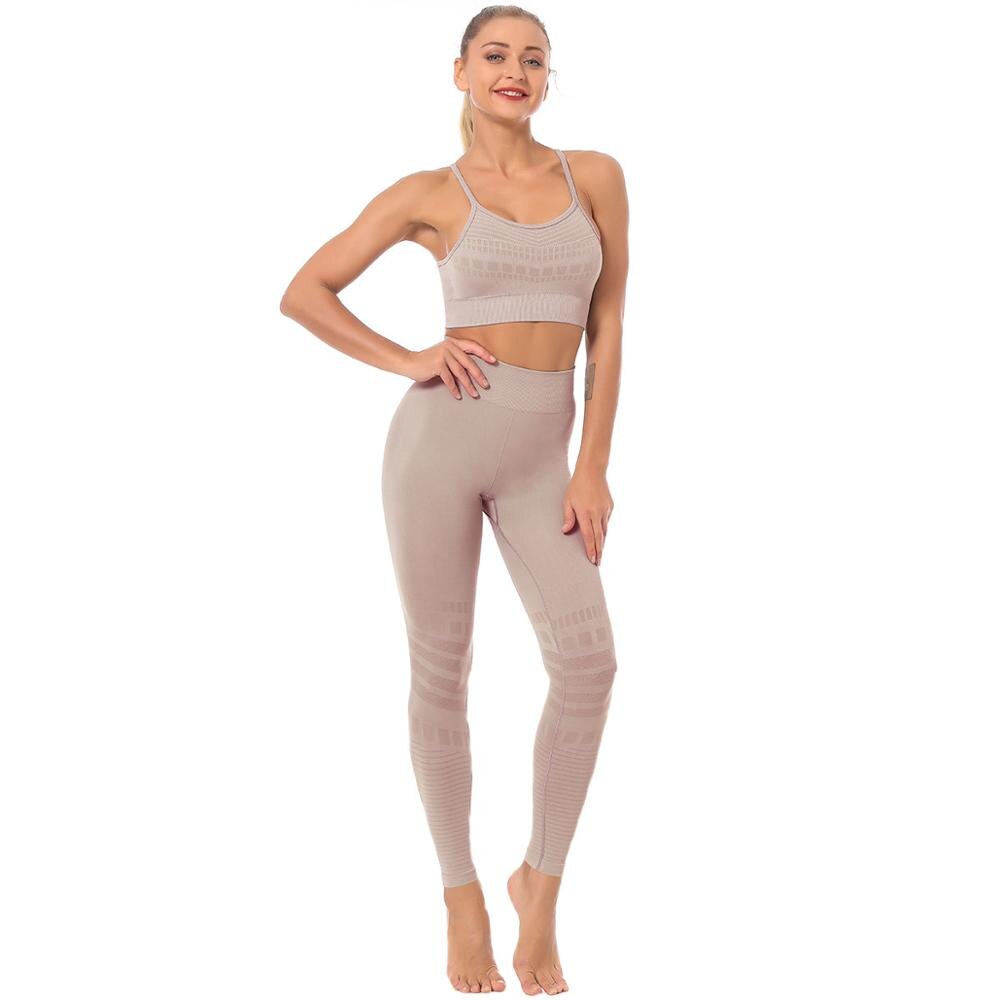 Women Sexy Bra fitness set seamless Sling Vest sports Leggings trousers suit Sweat tight Tracksuit Active Wear Running Set