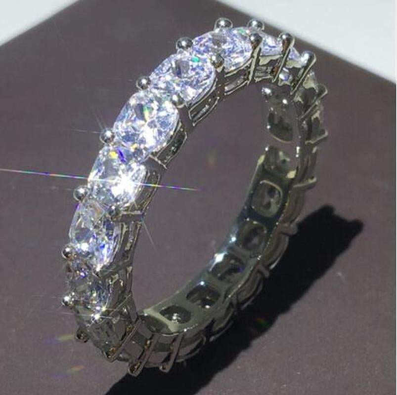 Eternity Band Promise ring 925 Sterling silver Diamond cz Engagement Wedding Rings for women Men Finger Party Jewelry