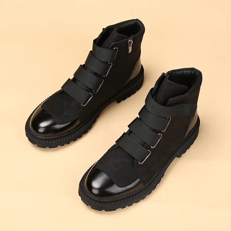 Mens Boots Fashion Party Banquet Cowboy Ankle Boots Natural Leather Shoes Man Male Platform Warm Winter Snow Boot Shoes for Men