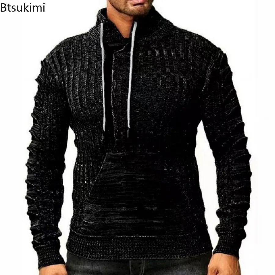 New2023 Autumn Winter Men's Hooded Sweaters Warm Slim High Neck Sweater Long-sleeved Shirt Male Knitwear Mens Clothes Tops S-4XL
