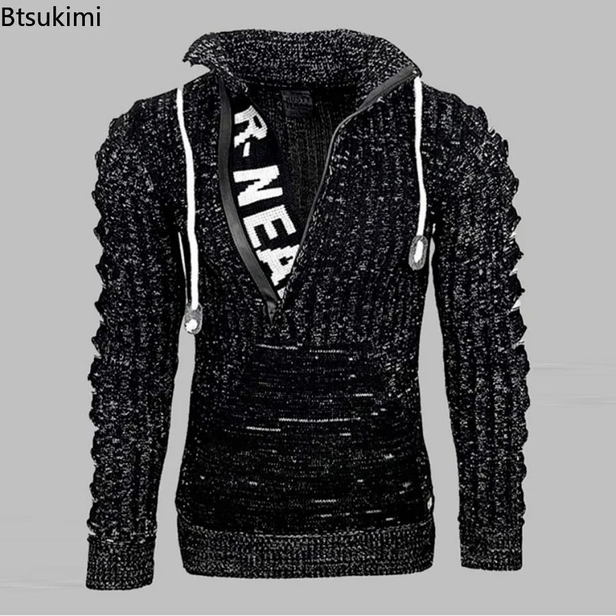 New2023 Autumn Winter Men's Hooded Sweaters Warm Slim High Neck Sweater Long-sleeved Shirt Male Knitwear Mens Clothes Tops S-4XL