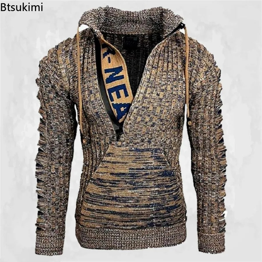 New2023 Autumn Winter Men's Hooded Sweaters Warm Slim High Neck Sweater Long-sleeved Shirt Male Knitwear Mens Clothes Tops S-4XL
