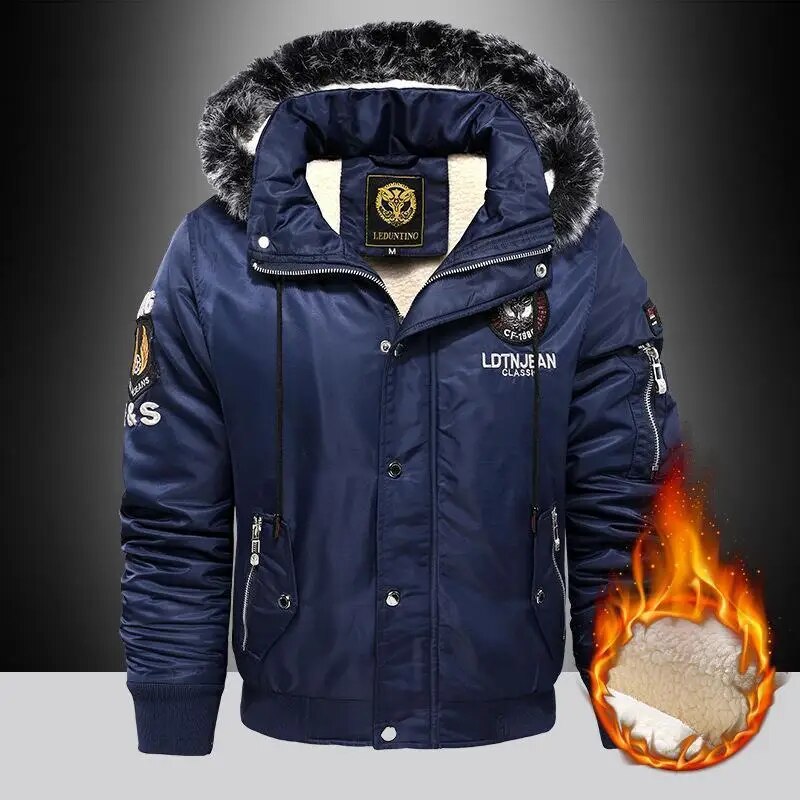 Plush Thickened Men's Jacket Winter Casual Cotton Jacket Warm Hooded Fashionable Windproof Large Cotton Jacket for Men