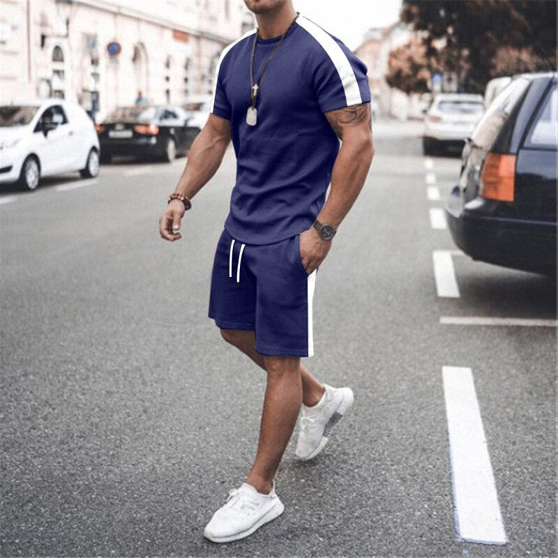 Mens Tracksuit Two Piece Sets Fashion Casual Short Sleeve Tshirts Short Outfits Streetwear Jogger Sets Printed Sports Track suit