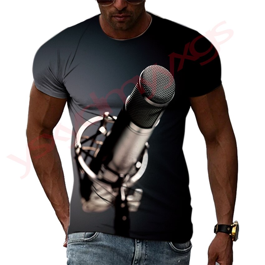 New Summer Leisure Fashion DJ Clothing Music Microphone Pattern Men T-Shirts 3D Print Hip Hop Tees Round Neck Short Sleeve Tops