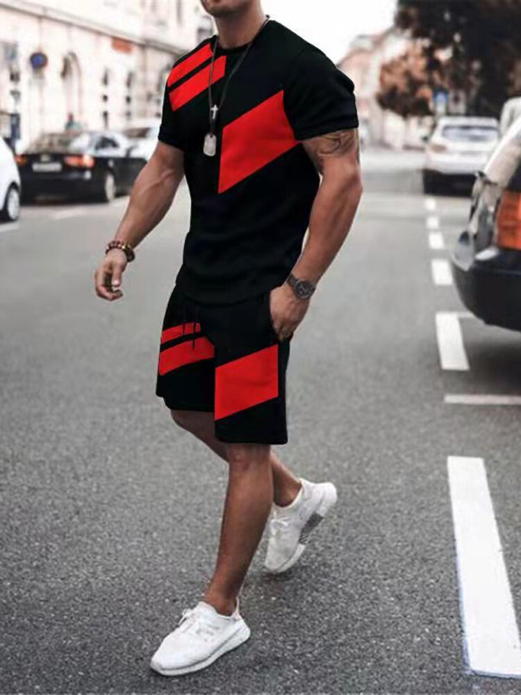 Mens Tracksuit Two Piece Sets Fashion Casual Short Sleeve Tshirts Short Outfits Streetwear Jogger Sets Printed Sports Track suit