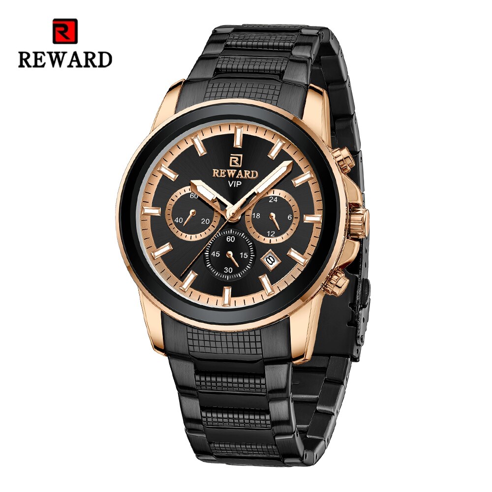 REWARD VIP New Quartz Watches for Men Dress Wrist Watch Stainless Strap Chronograph Luminous Waterproof Date Men's Wristwatches