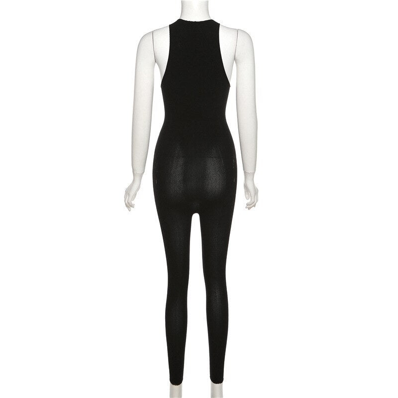 Sexy See Through Sleeveless Hipster Night Clubwear Party Overalls Women Hollow Out Lace Mesh Patchwork Skinny Jump Suit