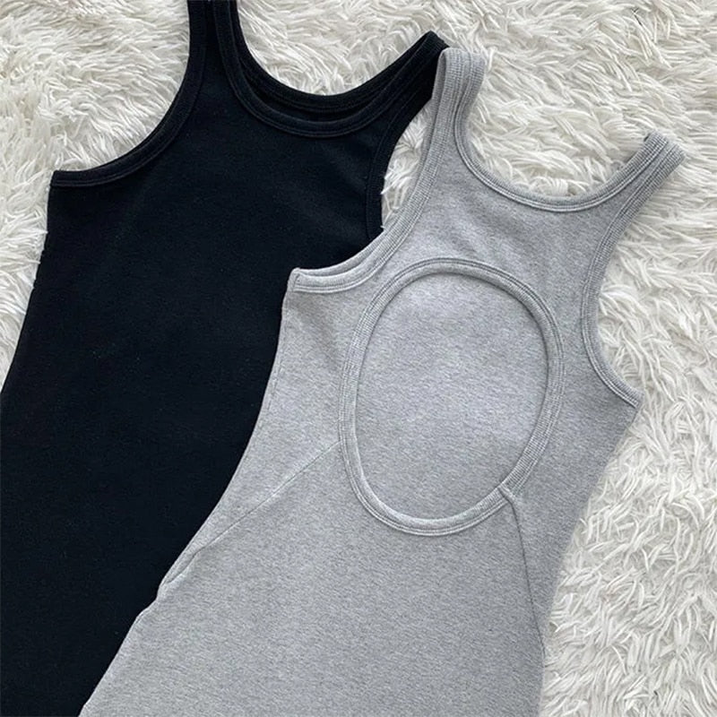Summer Back Hollow Out Vest Dresses Women Sexy Hot Girl Casual Bodycon Mid-Length Dress Streetwear Vestidos De Verano Mujer 2022