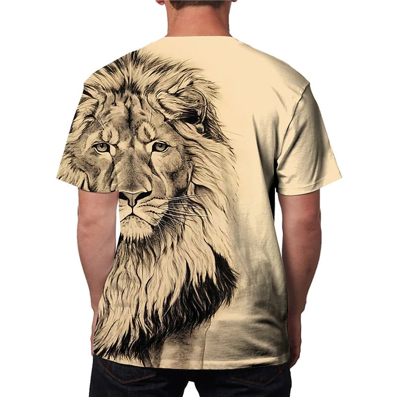 2022 Cotton Summer T-shirt Men Animal Lion 3d Print Fashion Short Sleeve Top Micro Elastic Sport Fitness T Shirt For Men