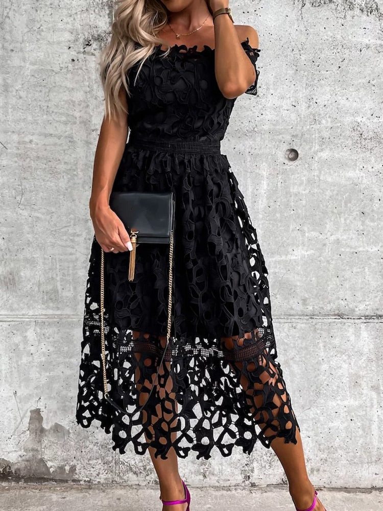 Female Patchwork Short Sleeve Solid Dress Slash Neck Women Maxi Summer – Live a Classic Styles