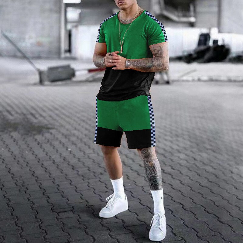 Mens Tracksuit Two Piece Sets Fashion Casual Short Sleeve Tshirts Short Outfits Streetwear Jogger Sets Printed Sports Track suit