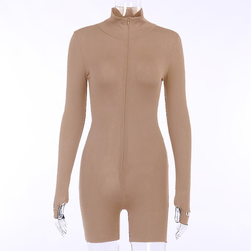 Active Wear Knit Ribbed Rompers Sporty Workout Womens Jumpsuit Long Sleeve Zipper Green Embroidery Letter Print Jogger PR1421G
