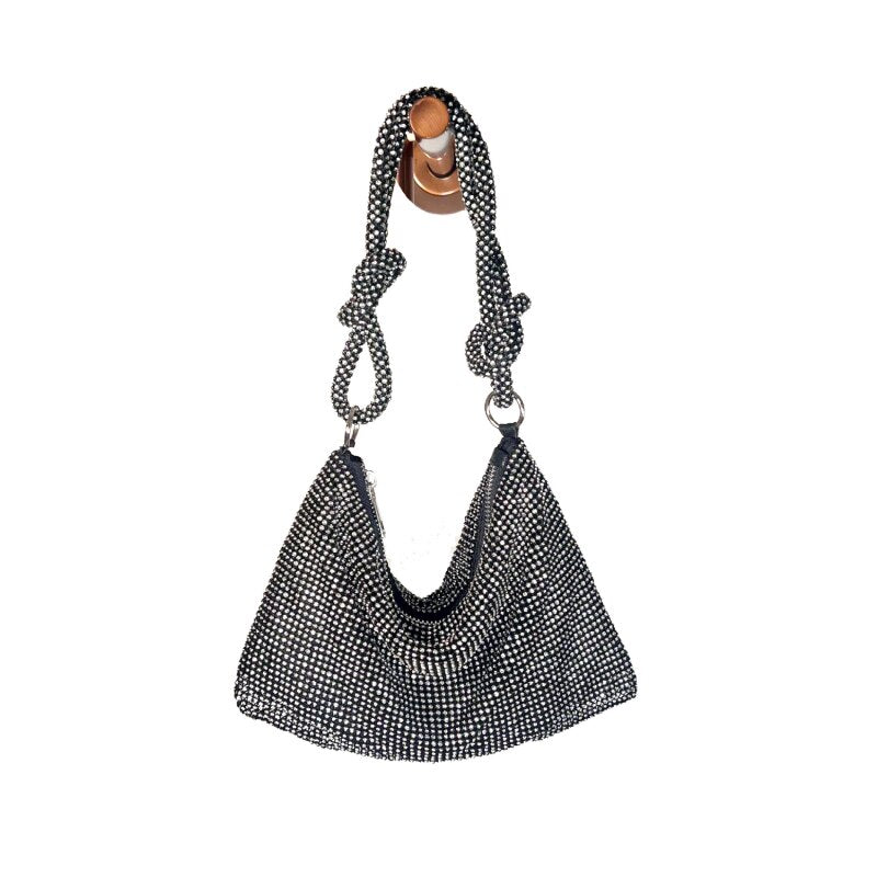 Handle Rhinestones Zipper Bag Shiny Dinner Party Purses Handbag Luxury Designer Shoulder Bags