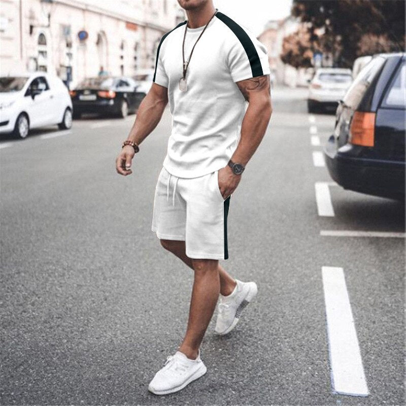 Mens Tracksuit Two Piece Sets Fashion Casual Short Sleeve Tshirts Short Outfits Streetwear Jogger Sets Printed Sports Track suit