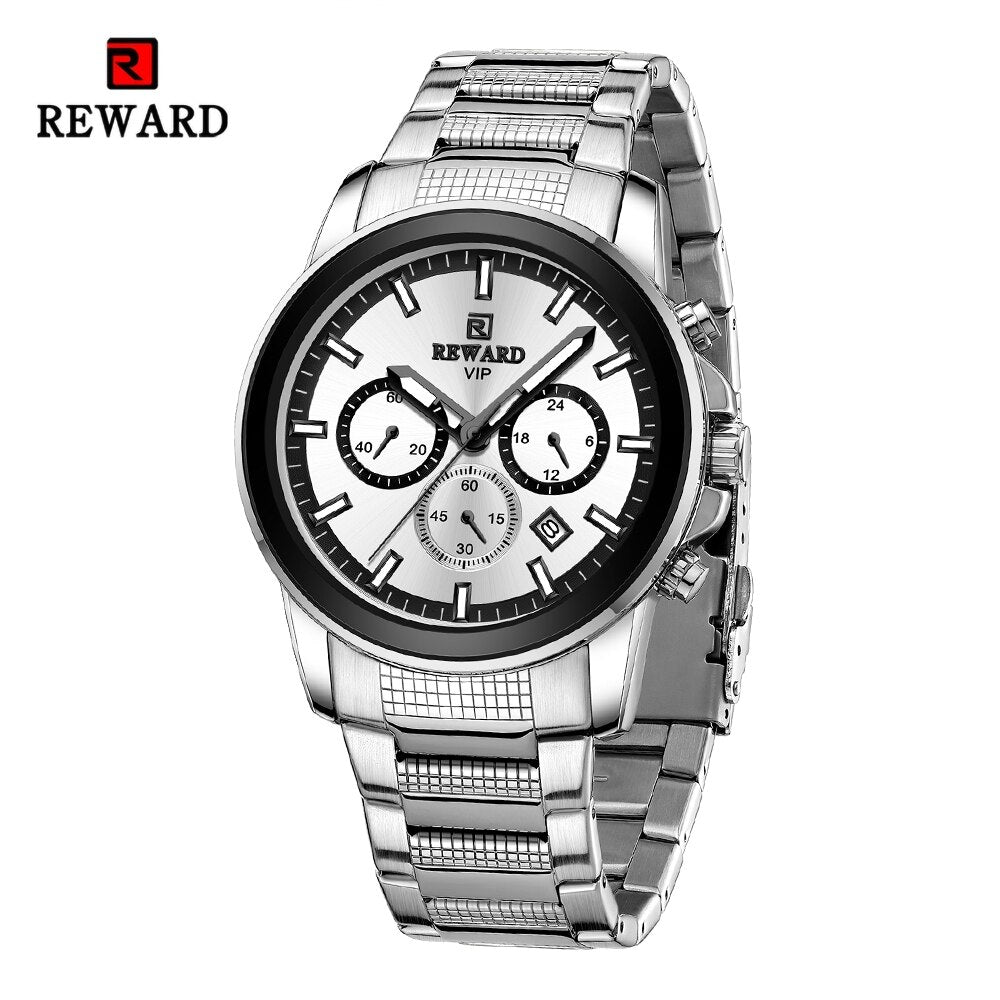 REWARD VIP New Quartz Watches for Men Dress Wrist Watch Stainless Strap Chronograph Luminous Waterproof Date Men's Wristwatches
