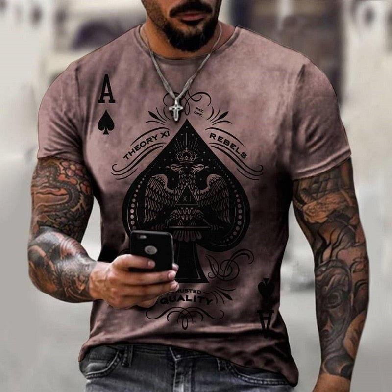 2022 Summer casual 3D Poker A-pattern Series Printed Men's breathable T-shirts Short sleeves O-collar Oversized t-shirt