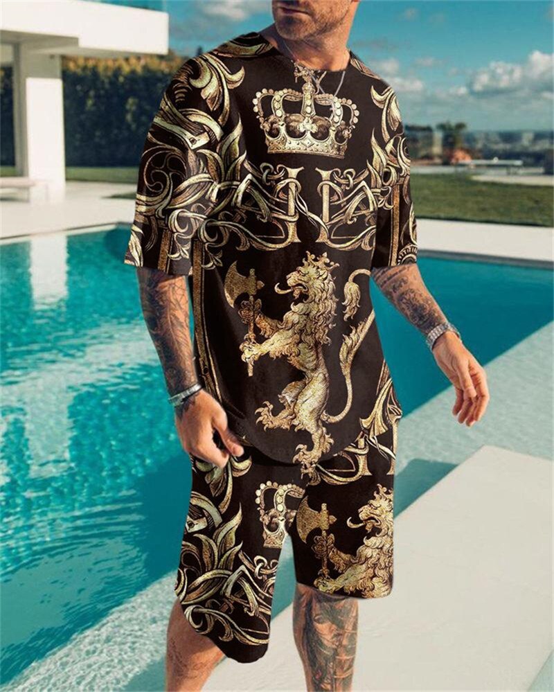 Men's Summer Tracksuit Set 3D Printed T-shirt Set Sportswear Male Oversized Clothing Shorts Suit Men's 2 Piece Outfit Track suit