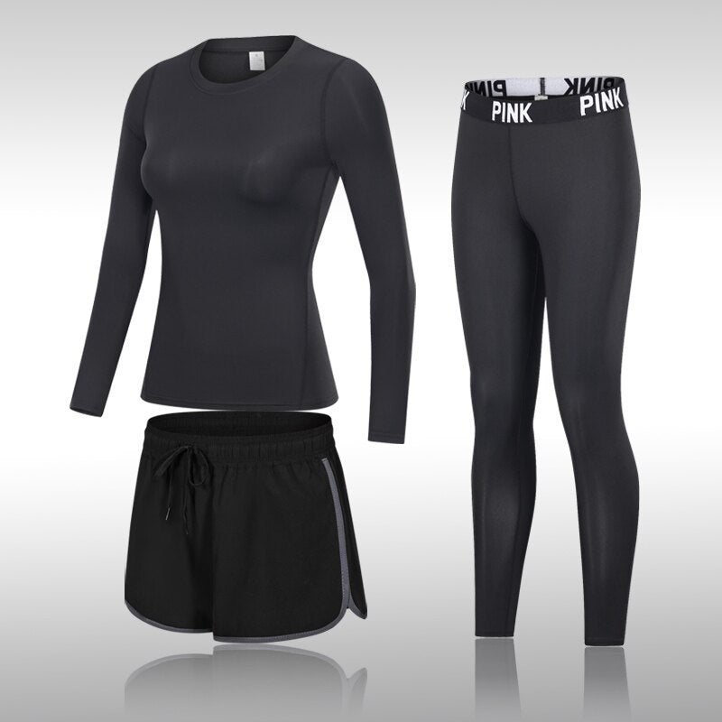 Women Running Set Gym Legging Thermal Underwear Sportswear Compression Fitness Quick-Drying Tights Track Suit Yoga Workout Sets