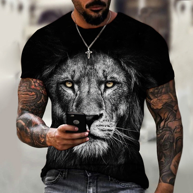 2022 Cotton Summer T-shirt Men Animal Lion 3d Print Fashion Short Sleeve Top Micro Elastic Sport Fitness T Shirt For Men