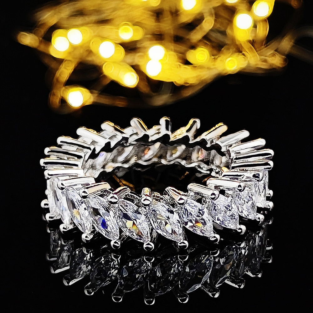 Eternity Band Promise ring 925 Sterling silver Diamond cz Engagement Wedding Rings for women Men Finger Party Jewelry