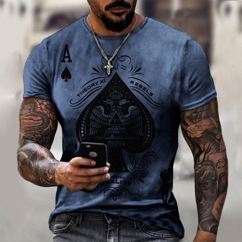 2022 Summer casual 3D Poker A-pattern Series Printed Men's breathable T-shirts Short sleeves O-collar Oversized t-shirt