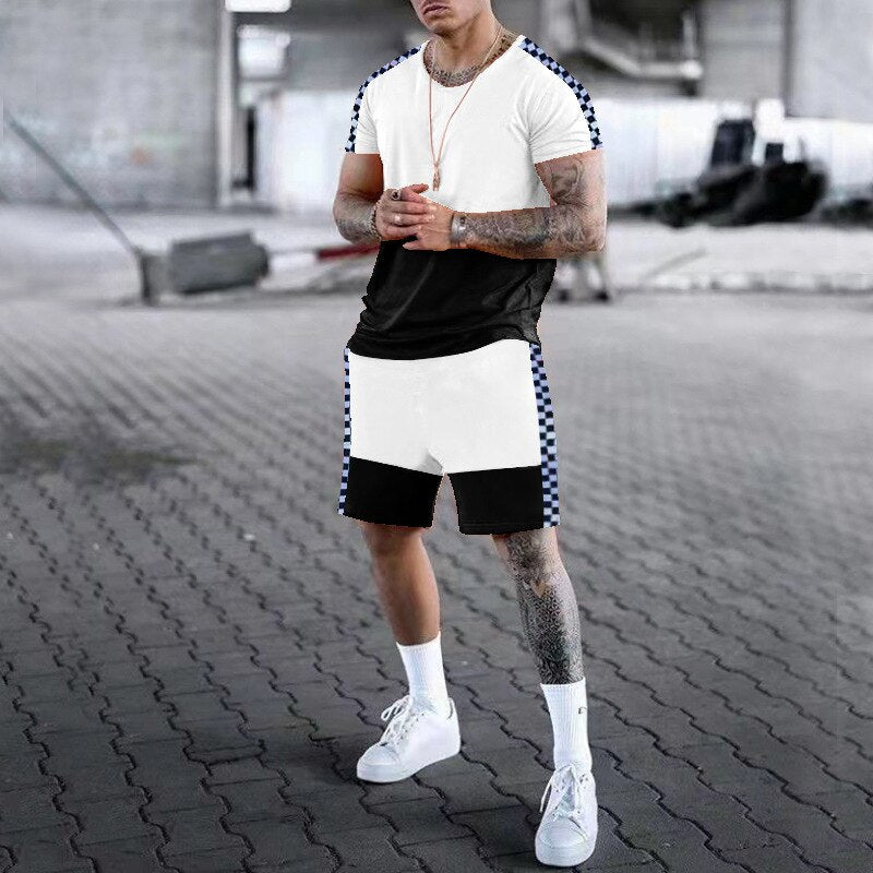 Mens Tracksuit Two Piece Sets Fashion Casual Short Sleeve Tshirts Short Outfits Streetwear Jogger Sets Printed Sports Track suit