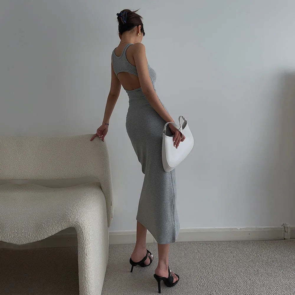 Summer Back Hollow Out Vest Dresses Women Sexy Hot Girl Casual Bodycon Mid-Length Dress Streetwear Vestidos De Verano Mujer 2022