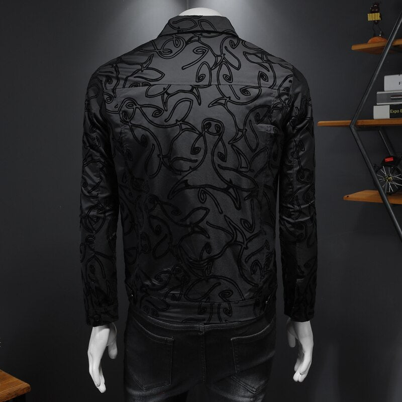 Luxury Flocking Bomber Jacket Men 2021 Autumn Business Casual Slim Jacket Lapel Single Breasted Dress Coat Social Street Wear