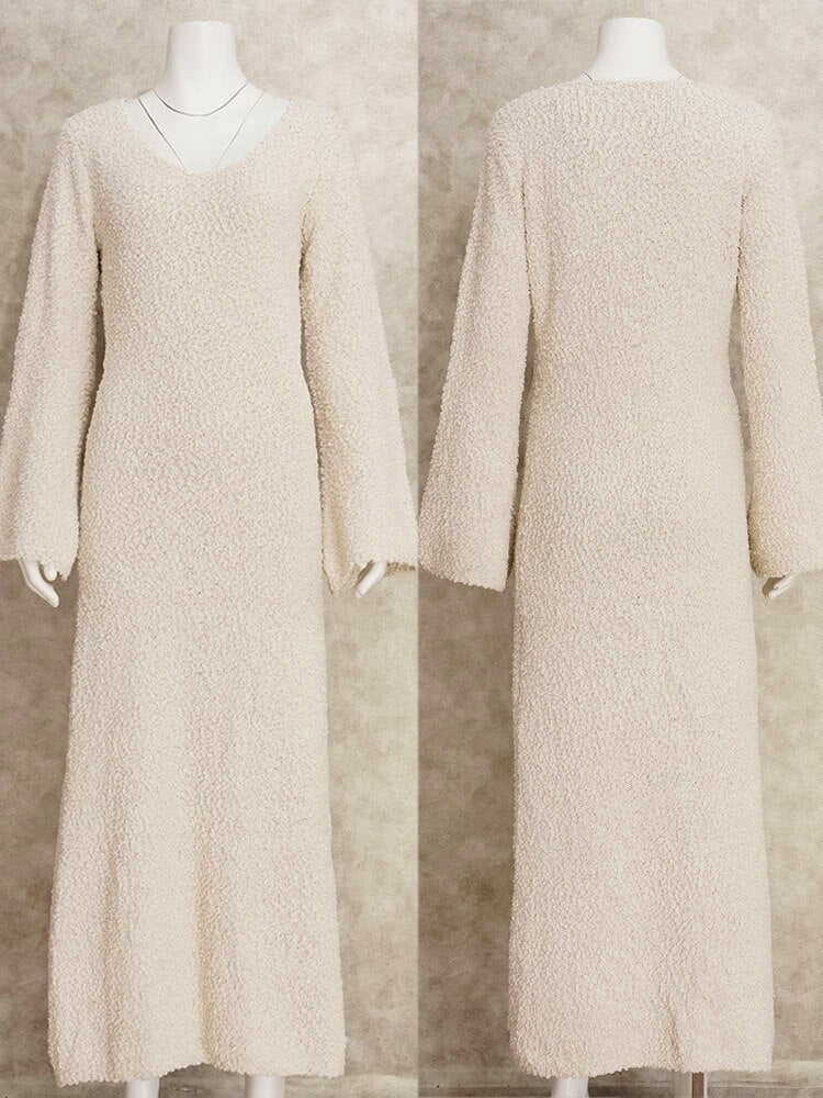 Sexy Knitted Women's 2023 Autumn New U-Neck Dolman Sleeves See-through Sweater Maxi Dress Beachwear Swim Suit Cover-ups A2186