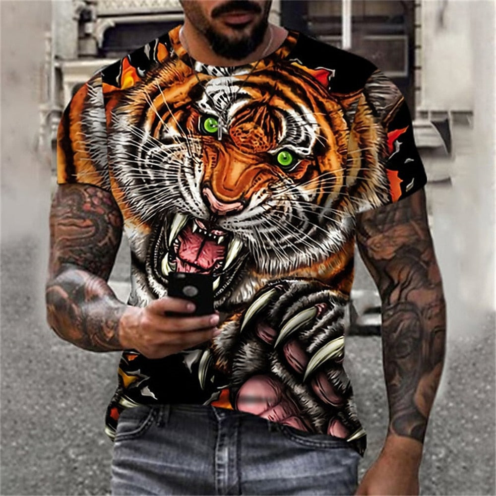 2022 Cotton Summer T-shirt Men Animal Lion 3d Print Fashion Short Sleeve Top Micro Elastic Sport Fitness T Shirt For Men