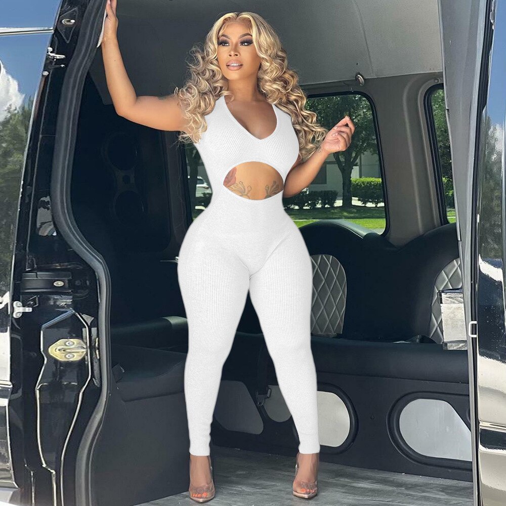 Streetwear Casual Jump Suits for Women Solid Color Sleeveless Crop Top Tight Waist Pants Fashion Comfortable Women's Clothing