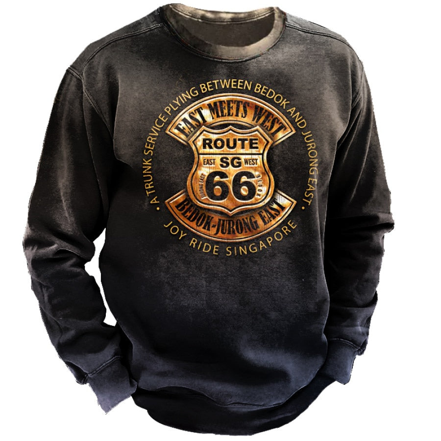 Vintage Men's T Shirt Long Sleeve Cotton Top Tees USA Route 66 Letter Graphic 3D Print T-Shirt Fall Oversized Loose Clothing 5XL